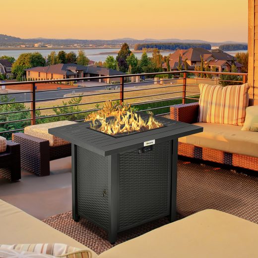 Greenweed Rattan-style Gas Fire Pit Table 40,000 BTU 71cm Black
