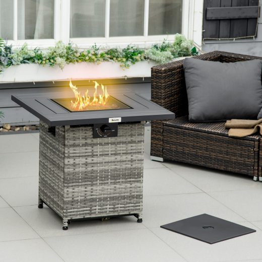 Fleabane PE Rattan Gas Fire Pit Table 40,000 BTU 71cm Mixed Grey