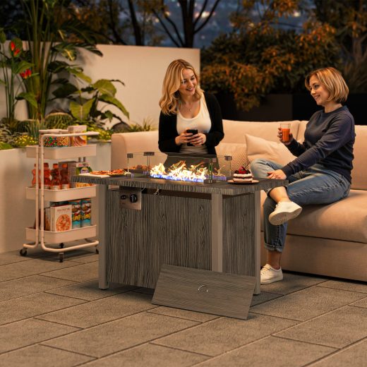 Delphinium Gas Fire Pit Table 50,000 BTU with Cover and Glass Screen 109cm Dark Grey