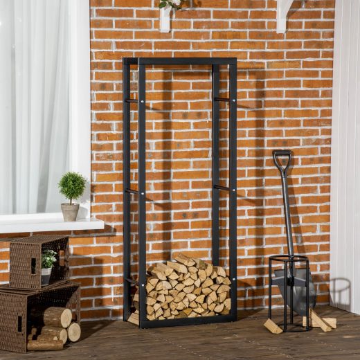 Kingcup Metal Firewood Log Rack 60 x 25 x 150cm Black