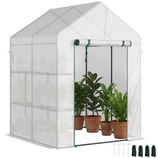 Fescue Portable Greenhouse with 2 Tier Shelf 143x143cm Clear