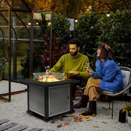 Figwort Rattan Gas Fire Pit Table 50,000 BTU 81cm Grey