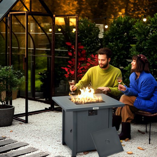 Geranium Rattan-style Gas Fire Pit Table 40,000 BTU 71cm Grey