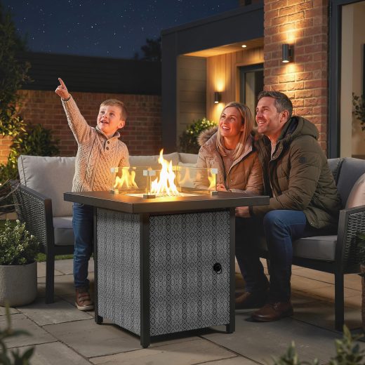Fumitory Gas Fire Pit Table 11.7 KW with Wind Guard 71cm Black